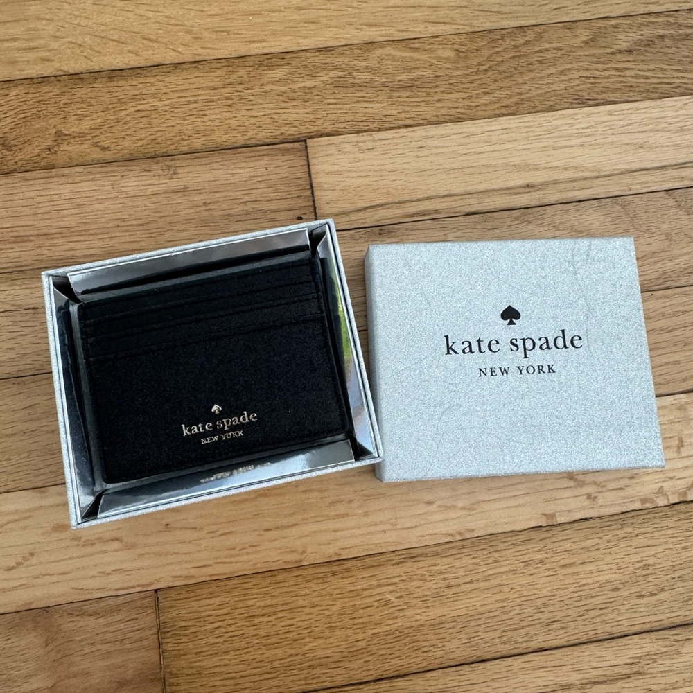 Kate Spade Black Glitter Small Slim Cardholder Case
